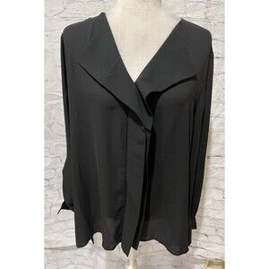 NWT Lord & Taylor Black Polyester Long Sleeve Ruffled Shirt $80